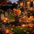 Halloween Pumpkin Decorations, Pumpkin Head Groundbreaker with Outstretched Arms, Scary Halloween Decor for Garage Door, Yard, Patio, Porch,Scary Outdoor Halloween Decorations for Yard