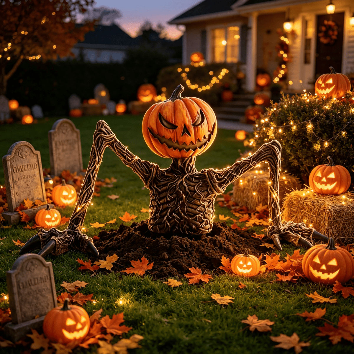 Halloween Pumpkin Decorations, Pumpkin Head Groundbreaker with Outstretched Arms, Scary Halloween Decor for Garage Door, Yard, Patio, Porch,Scary Outdoor Halloween Decorations for Yard