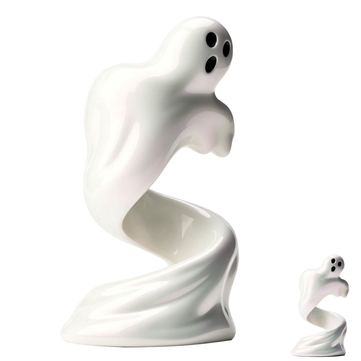 Halloween Ghost Figurine, Resin Lighted Ghost Ornament with Pumpkin Lantern & Beverage Cup, Tabletop Halloween Indoor Decor