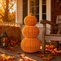Handmade Rattan Pumpkin Decorations For Halloween Outdoor Fall Party Scene Set Of 3 In Natural Wood Tone