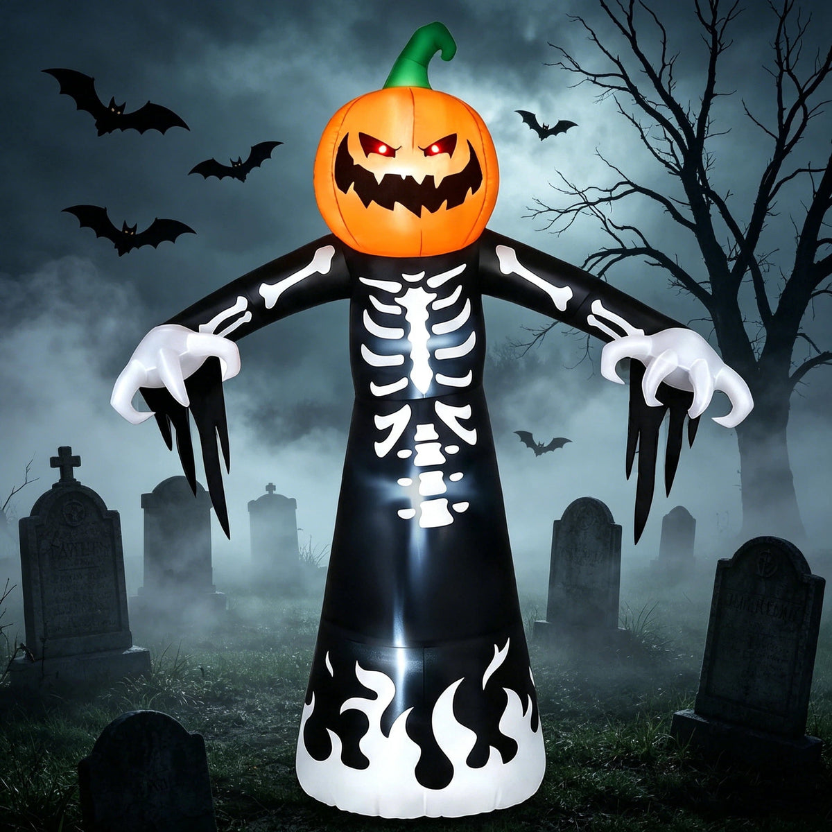 Joyfy 12 ft Giant Halloween Inflatable Pumpkin Ghost Vampire with Skull Decoration with Built-in LEDs,Ghost Halloween Decorations Outdoor Blow Up Yard Lawn Decoration