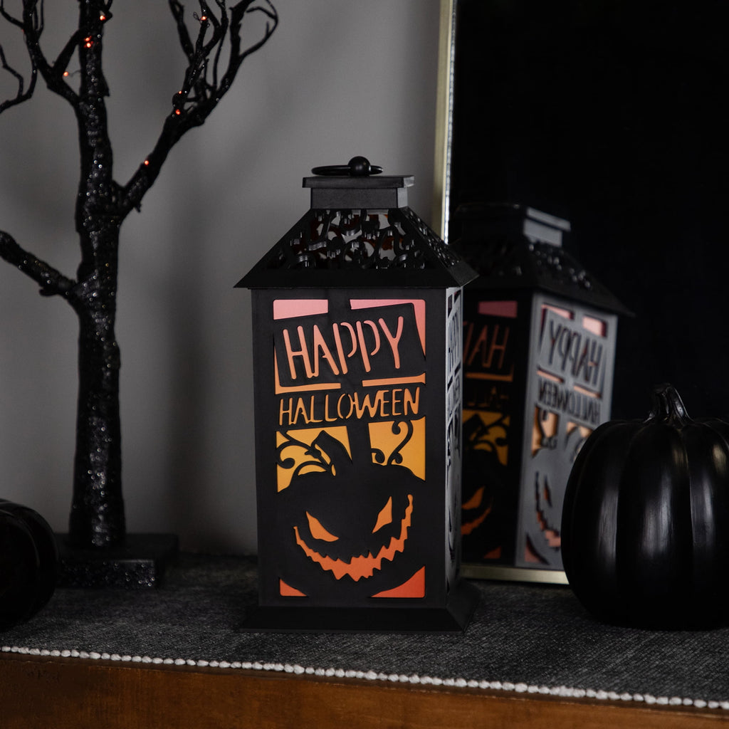 Northlight LED Lighted Jack-O-Lantern Happy Halloween Lantern - 11" - Black