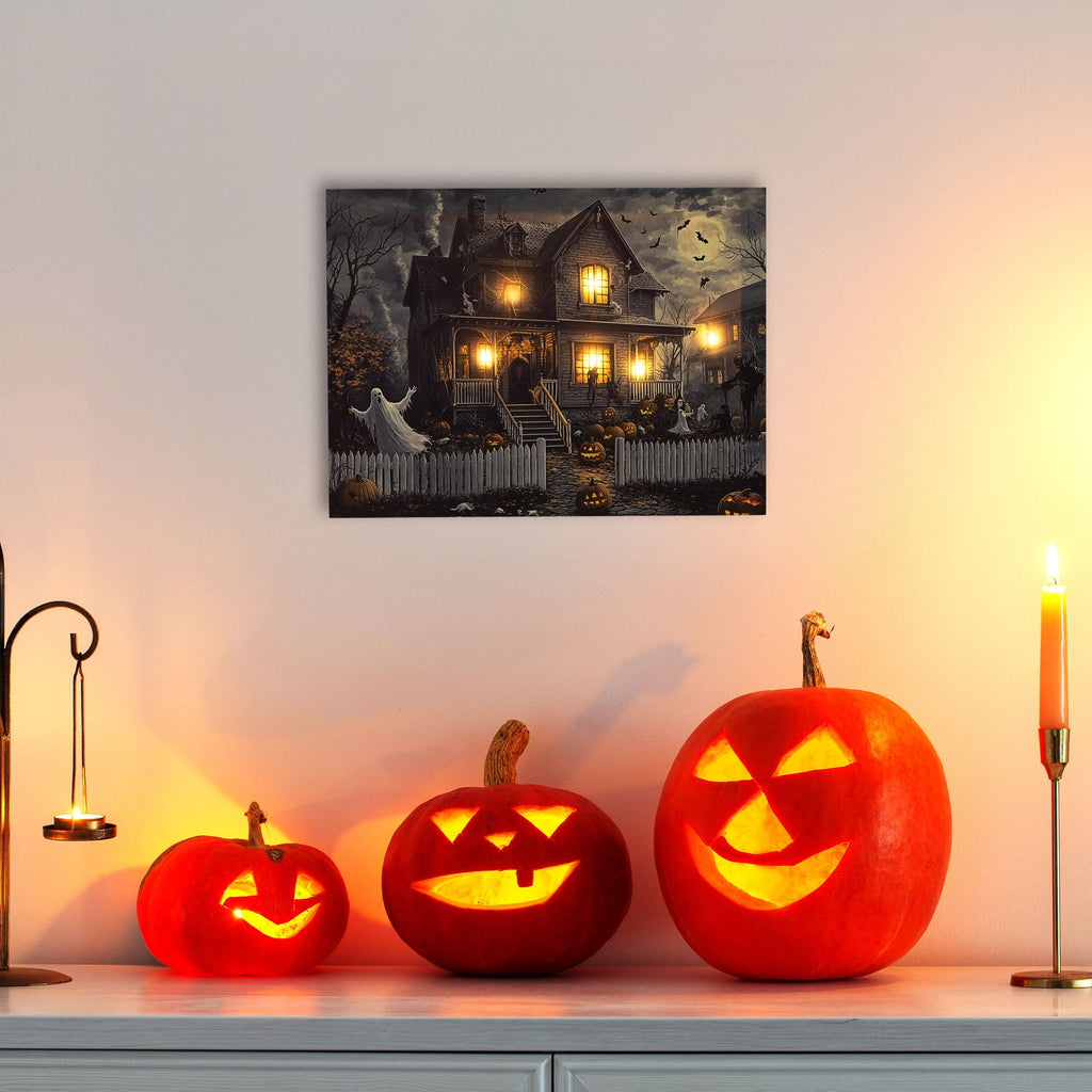 Northlight LED Lighted Creepy Haunted House Halloween Canvas Wall Art - 11.75" x 15.75"