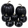PPKVUFD 7Pcs Artificial Pumpkins Bulk Faux Harvest for Fall Wedding Centerpiece Black, Artificial Plastic Pumpkins Perfect for Halloween Decor Thanksgiving Table Decor