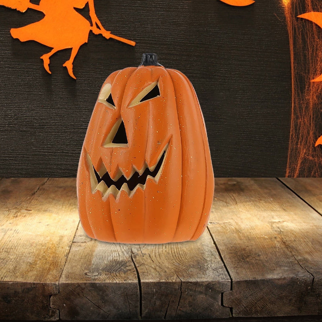QYROS Spooky LED Light-Up Halloween Pumpkin Decoration with Glitter Finish for Indoor and Outdoor Use, 12-Inch