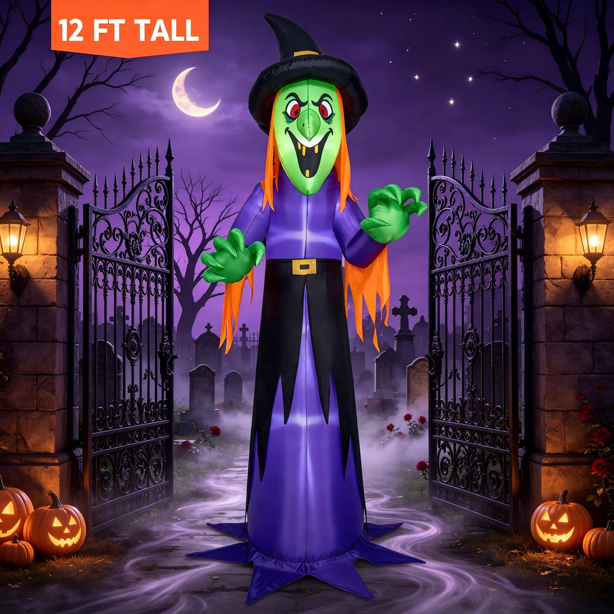Joyfy 12 ft Giant Halloween Inflatable Pumpkin Ghost Vampire with Skull Decoration with Built-in LEDs,Ghost Halloween Decorations Outdoor Blow Up Yard Lawn Decoration
