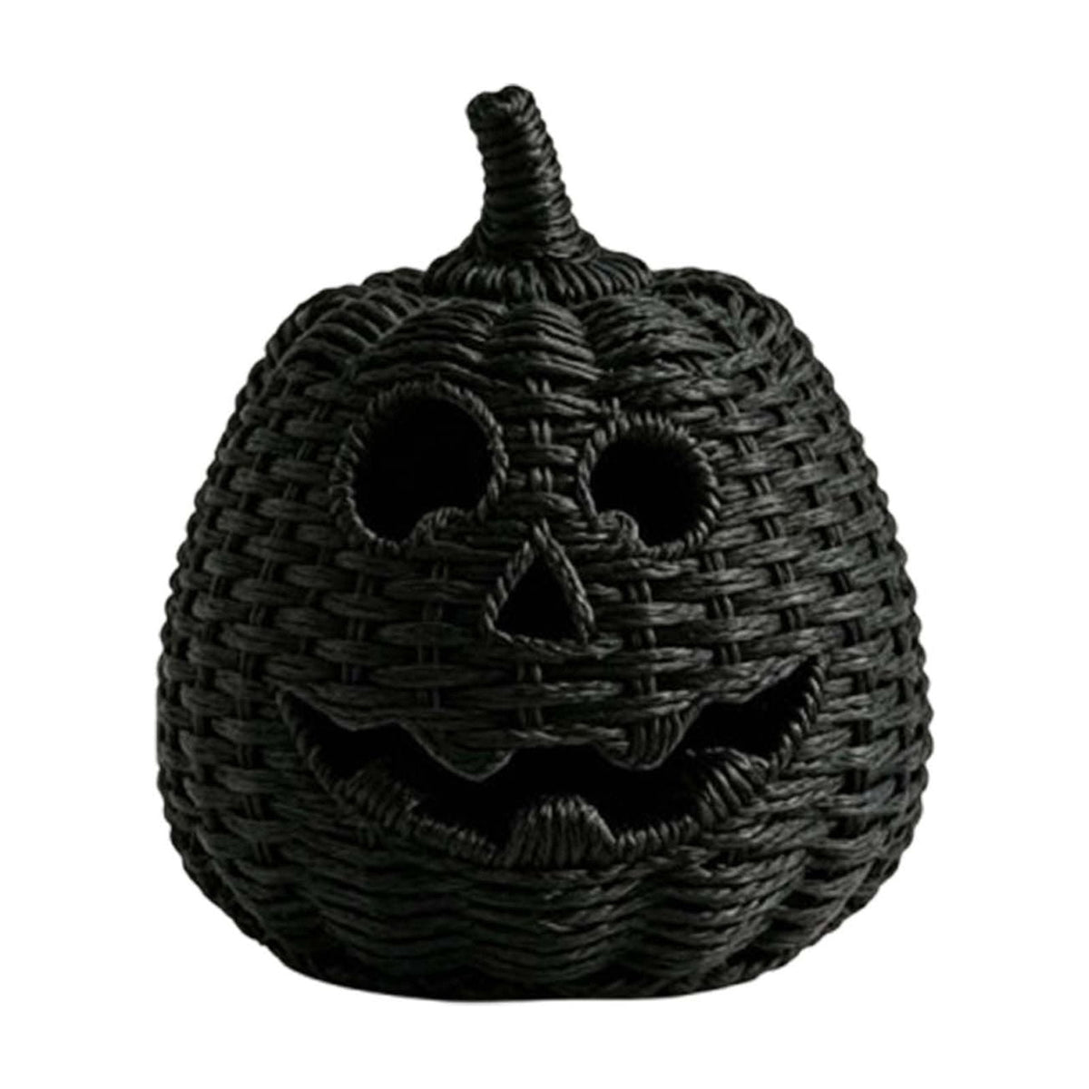 Sahpxhe Black Woven Pumpkin Basket with Lid Handmade Wicker Pumpkin Candy Baskets for Halloween Tabletop Mantel Candy Storage Decorations