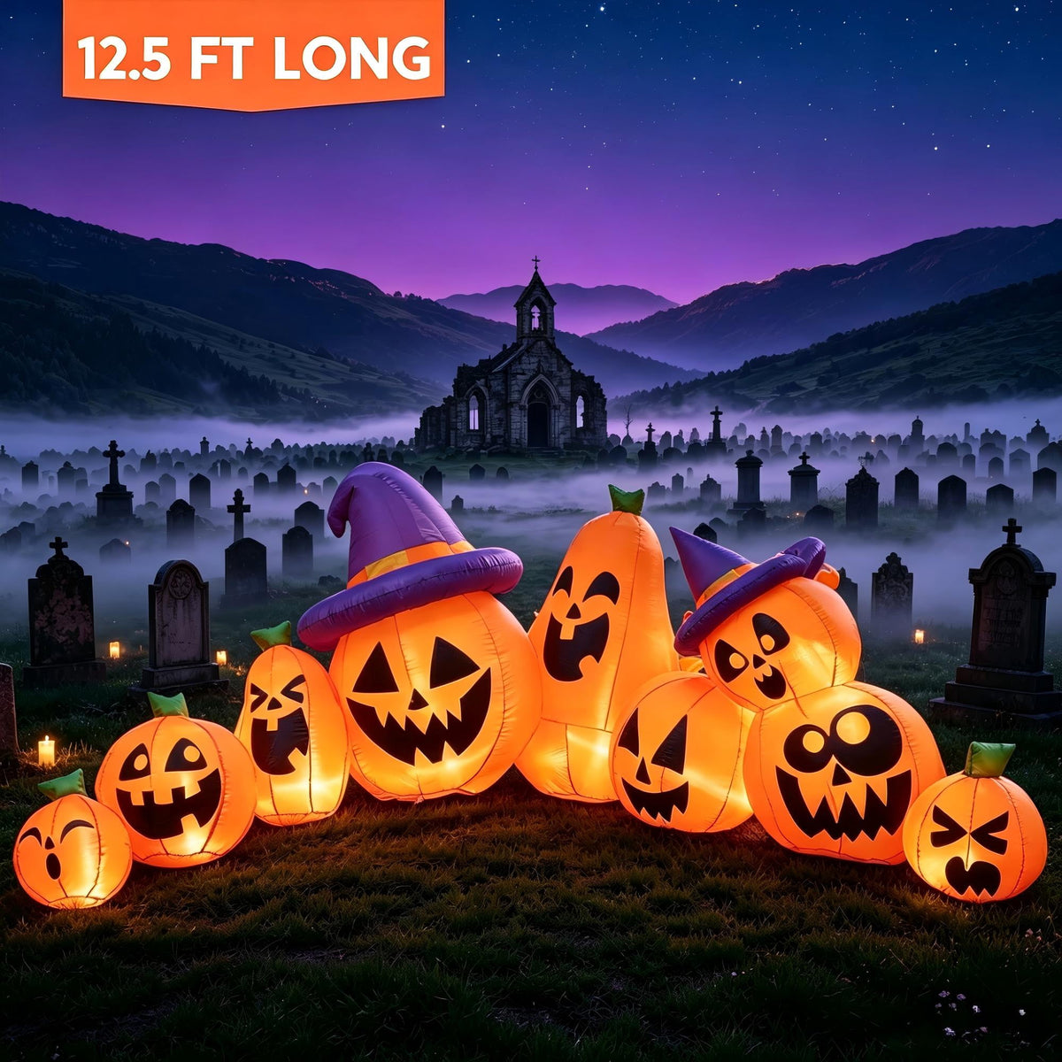 Joyfy 10 Ft Tall Halloween Inflatables Pumpkin,Giant Pumpki Blow Up Decor with Built-in LED Lights,Outdoor Decorations for Yard,Lawn,Garden