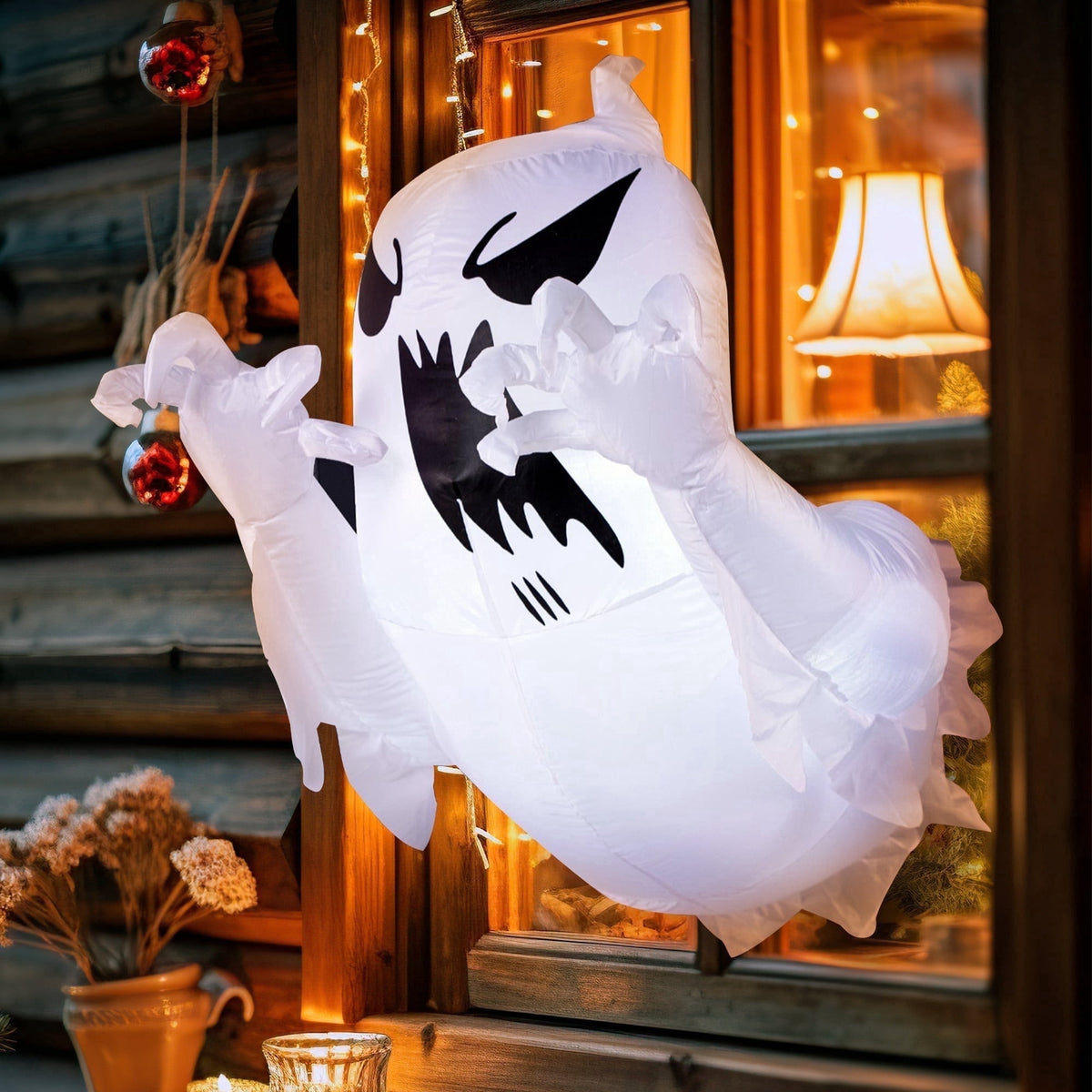 Joyfy 4 FT Halloween Inflatable Purple Octupos Head with Tentacles Broke Out from Window with Built-in LED Blow Up Inflatable for Window Decoration Yard Garden Lawn Decor
