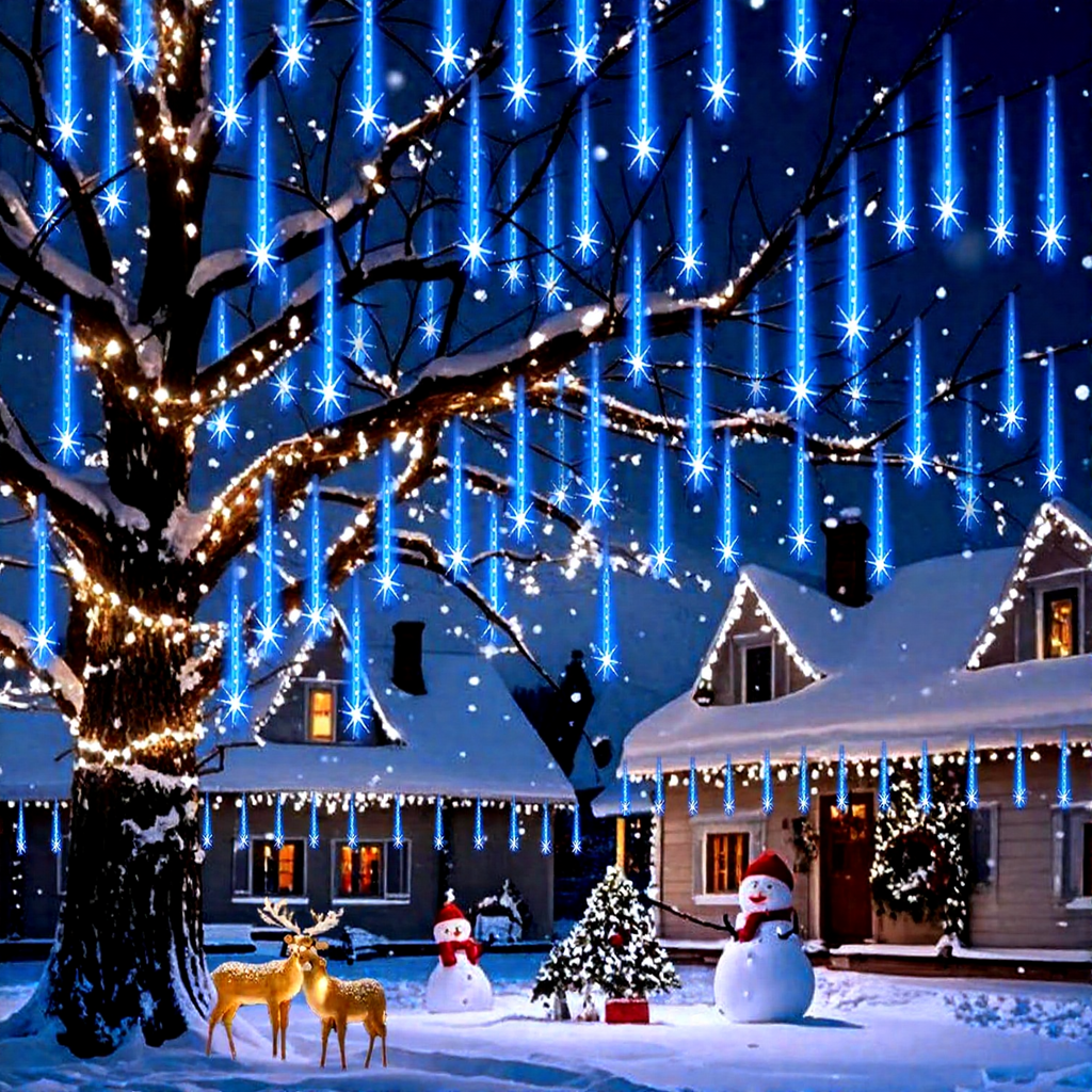 Scidweet Christmas String Lights, 20 inch 10 Tubes 540 LED Icicle Twinkle Meteor Shower Lights Outdoor for Christmas Halloween Holiday Party Home Decor, Blue