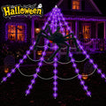 VOLIVO Halloween Spider Web Lights, 5 FT Giant Spider + 15.7 x 16.4 FT Light-up Triangular Web, 250 LED 8 Modes Waterproof Decor for Indoor Outdoor (Purple)