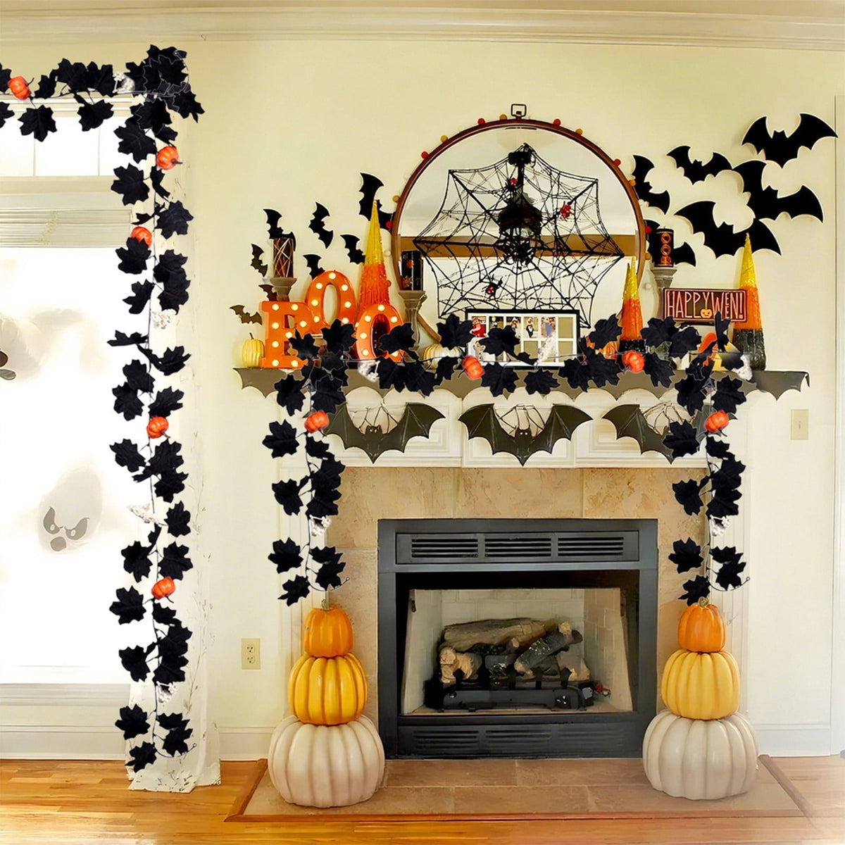 XGFHYJEH Halloween Decor, Halloween Decorations, Halloween Decorations Indoor, Halloween Decor Indoor, Halloween Garland Halloween Pumpkin Rattan Maple Leaf Rattan