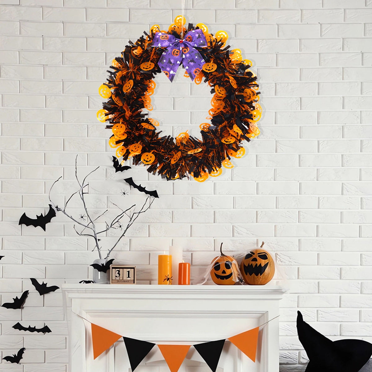 XGFHYJEH Halloween Wreath, Halloween Wreaths for Front Door, Halloween Decorations, Halloween Home Wall Decor Ornaments