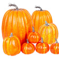 YOYTOO 7 Pcs Artificial Fake Pumpkins Fall Decoration, 4 Sizes, DIY Foam Pumpkins for Halloween Autumn Harvest Thanksgiving Table top House Dining Table Party Decoration (Orange)