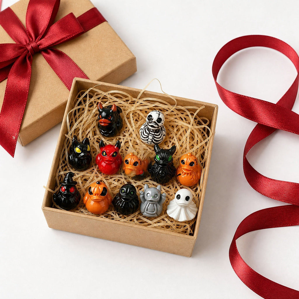 60 Pcs Halloween Plastic Mini Ducks,12 Styles of Ducks with Distinct Halloween Elements Skeleton Pumpkin Witch Devil Ghost Tiny Duck Figures for Favors Fillers Home Tabletop Decor