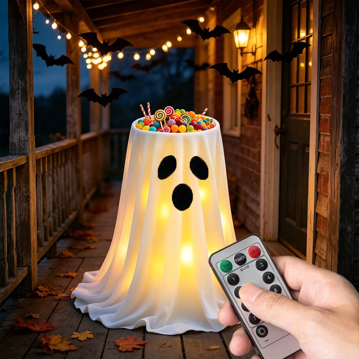 Halloween Ghost Candy Bowl Large Light Up Floor Stand with Remote Control for Halloween Party Treat Display and Trick Or Treat Setup