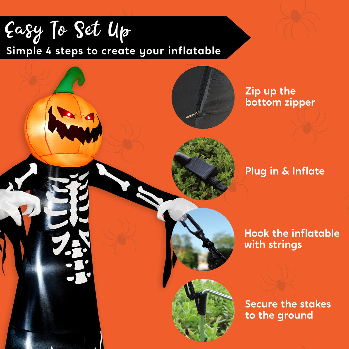 Joyfy 12 ft Giant Halloween Inflatable Pumpkin Ghost Vampire with Skull Decoration with Built-in LEDs,Ghost Halloween Decorations Outdoor Blow Up Yard Lawn Decoration