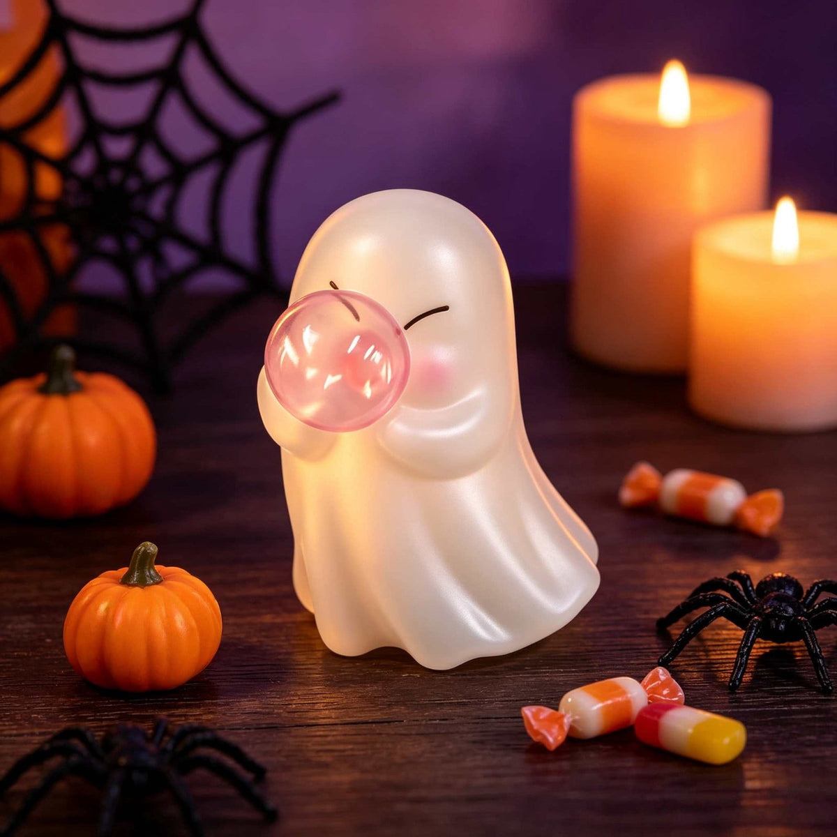 Halloween Ghost Figurine, Ghost Girl with Pink Bow & Hot Drink, Funny Ghost Statue Halloween Decor for Gift, Cute Spooky Tabletop Ornament for Home, Mantle, Desk & Party Decoration