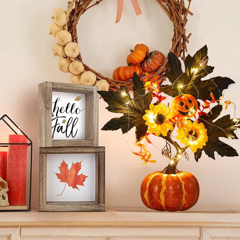 YSGFHGJW Halloween Thanksgiving Artificial Pumpkin Tree Decoration, Light Up with LED Lights, Fall Decor for Dining Table Living Room Porch