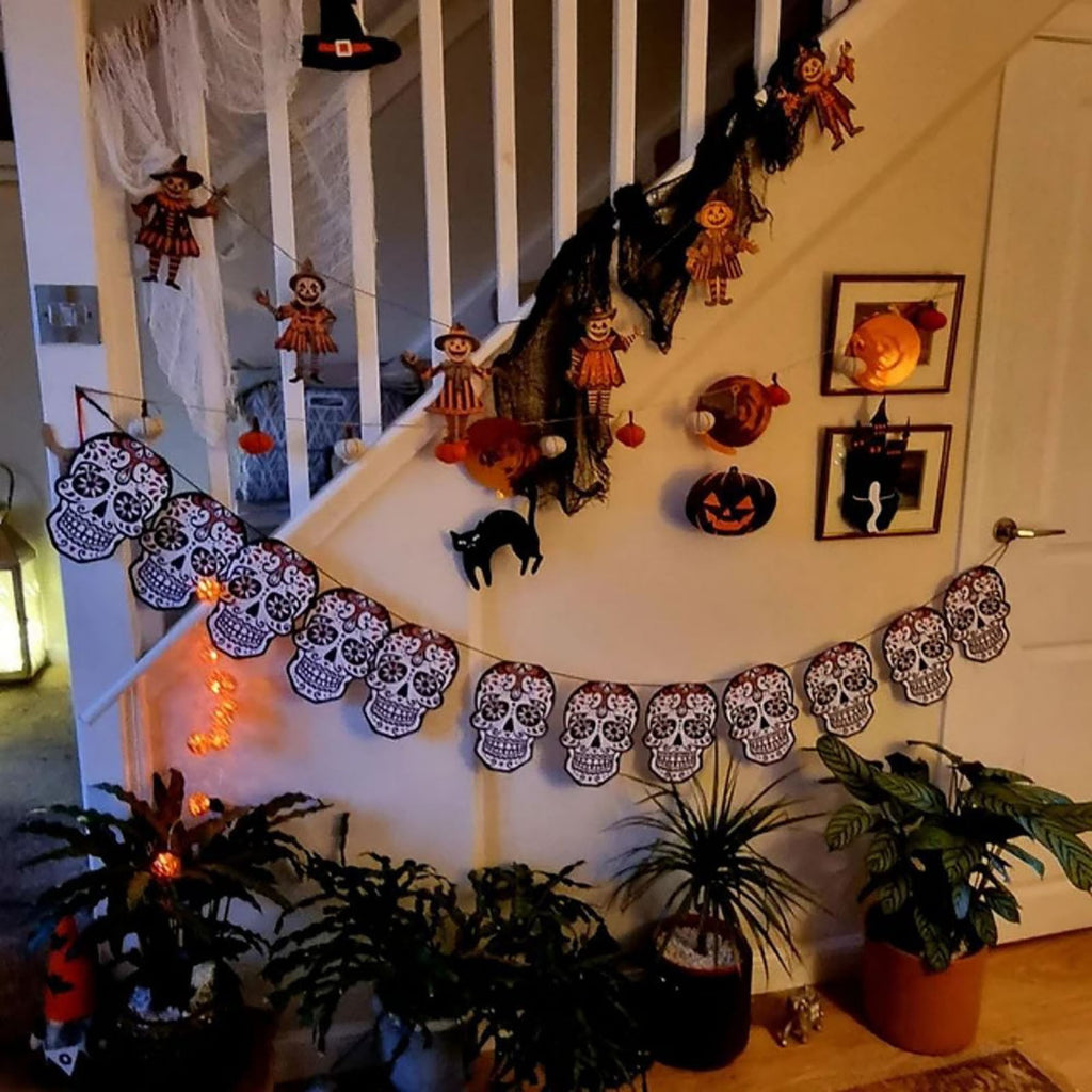 6PCS Halloween Bunting Decoration, Halloween Vintage Bunting Wooden, Wooden Halloween Flag Decoration, Witch Flag Pumpkin, Suitable for Parties, Festivals, Home Wall Decoration