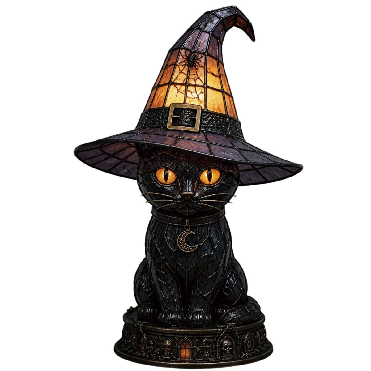 Fuebueo Halloween Witch Hat Lamp 11.81 Inch, Stained Glass Tiffany Style Table Lamp for Bedroom Nightstand, Gothic Witchy Halloween Decorations for Home Living Room
