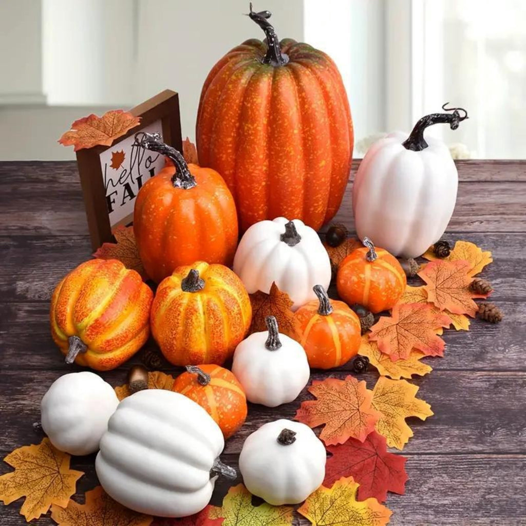 7 Pcs Assorted Size Artificial Pumpkin Set, Realistic Foam Pumpkin Decorations for Halloween Fall Harvest Decor, Thanksgiving Table Decor Centerpiece, Farmhouse Seasonal Home Decor and Party Display
