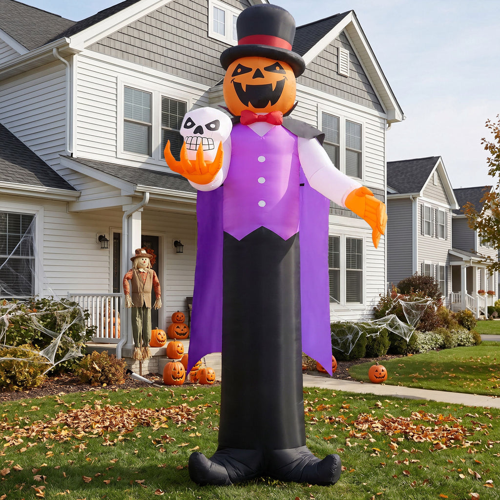 Joyfy 12 ft Giant Halloween Inflatable Pumpkin Ghost Vampire with Skull Decoration with Built-in LEDs,Ghost Halloween Decorations Outdoor Blow Up Yard Lawn Decoration