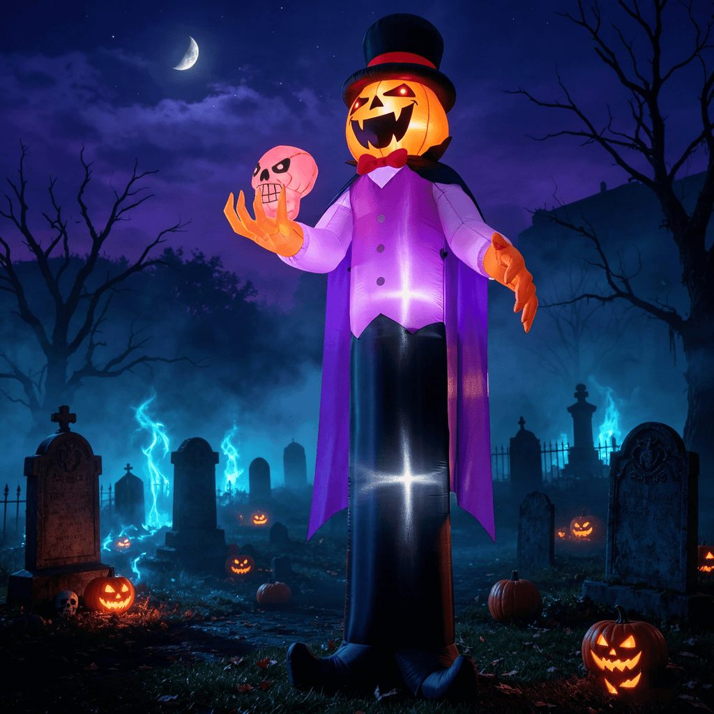 Joyfy 12 ft Giant Halloween Inflatable Pumpkin Ghost Vampire with Skull Decoration with Built-in LEDs,Ghost Halloween Decorations Outdoor Blow Up Yard Lawn Decoration