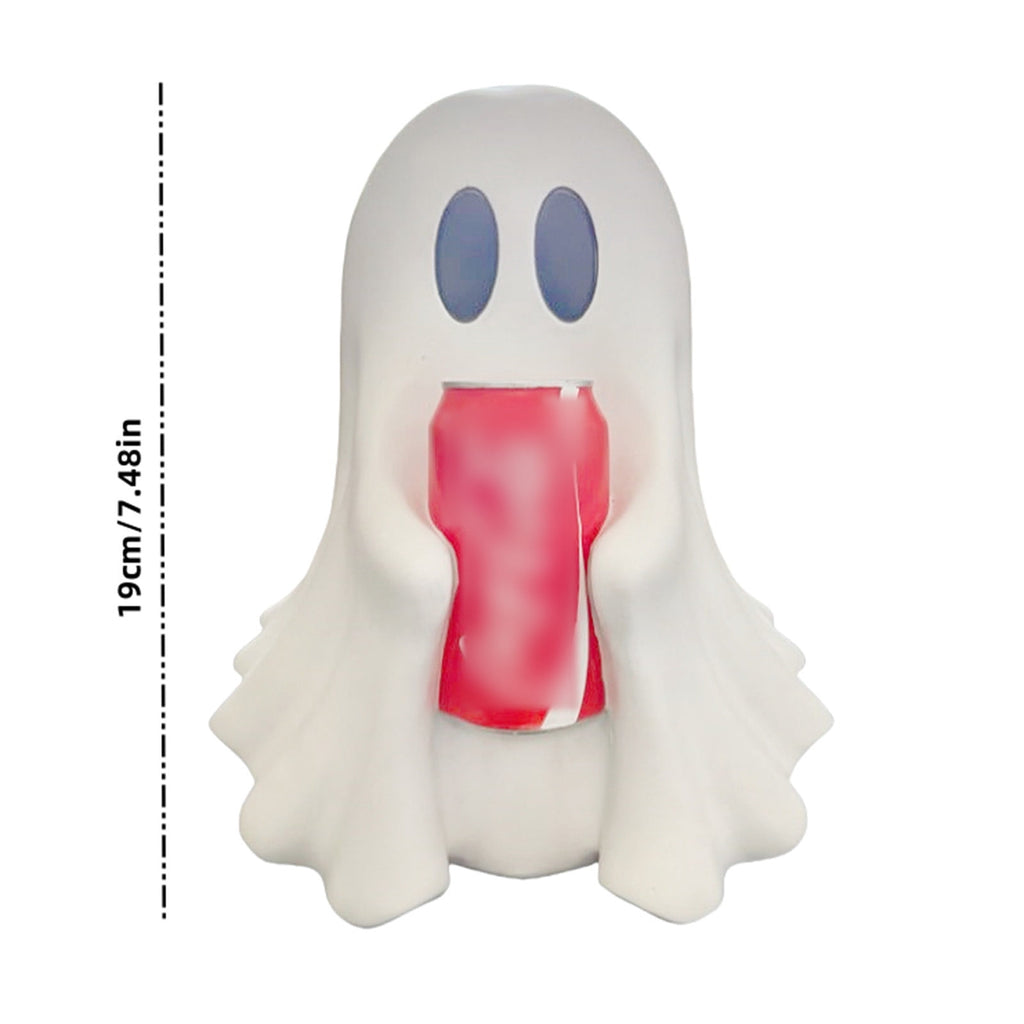 Halloween Ghost Figurine, Resin Lighted Ghost Ornament with Pumpkin Lantern & Beverage Cup, Tabletop Halloween Indoor Decor