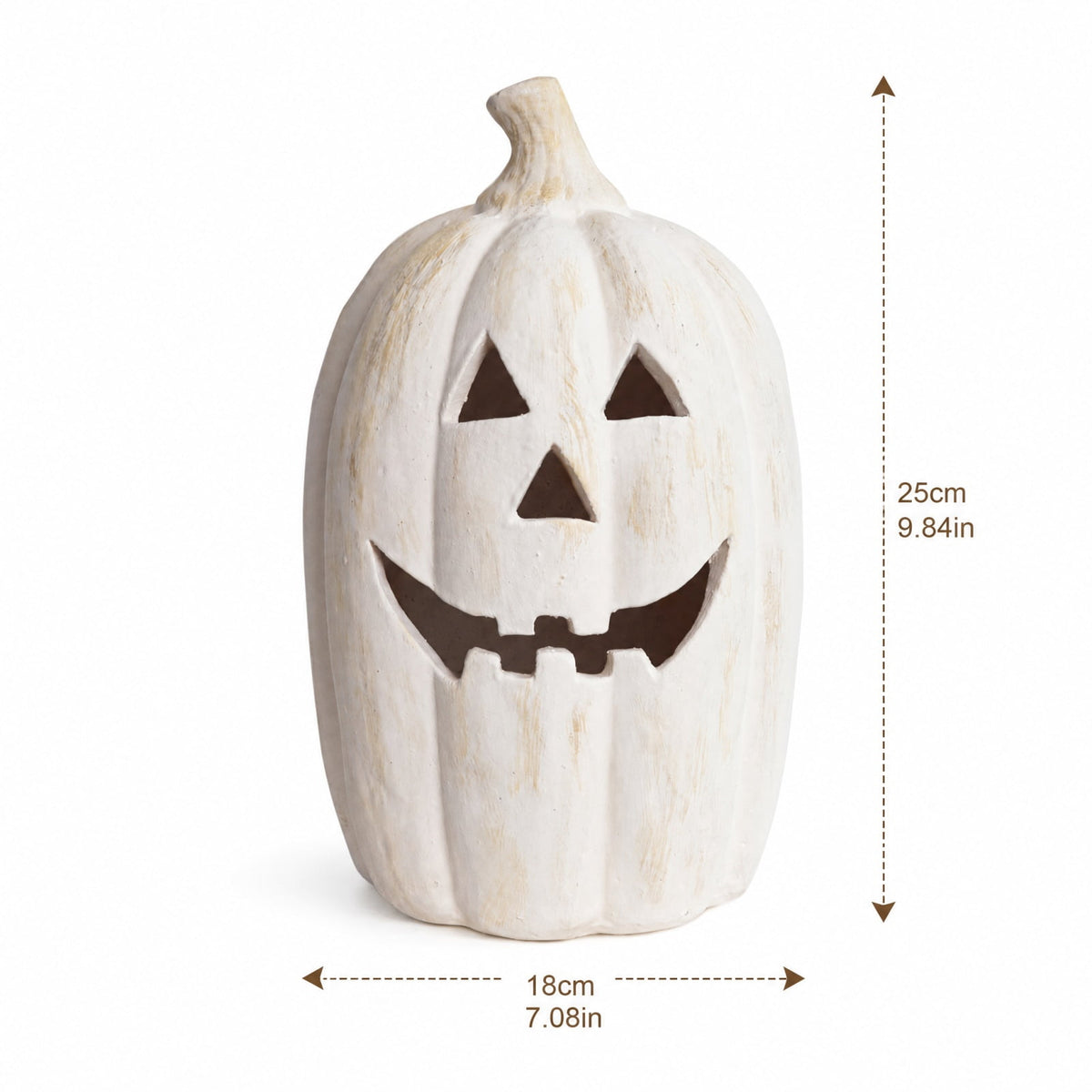 Halloween Decoration White Tall Jack O Lantern, Hollow Smiling Pumpkin Tabletop Accent for Mantel, Porch and Party Display, 9.84 in