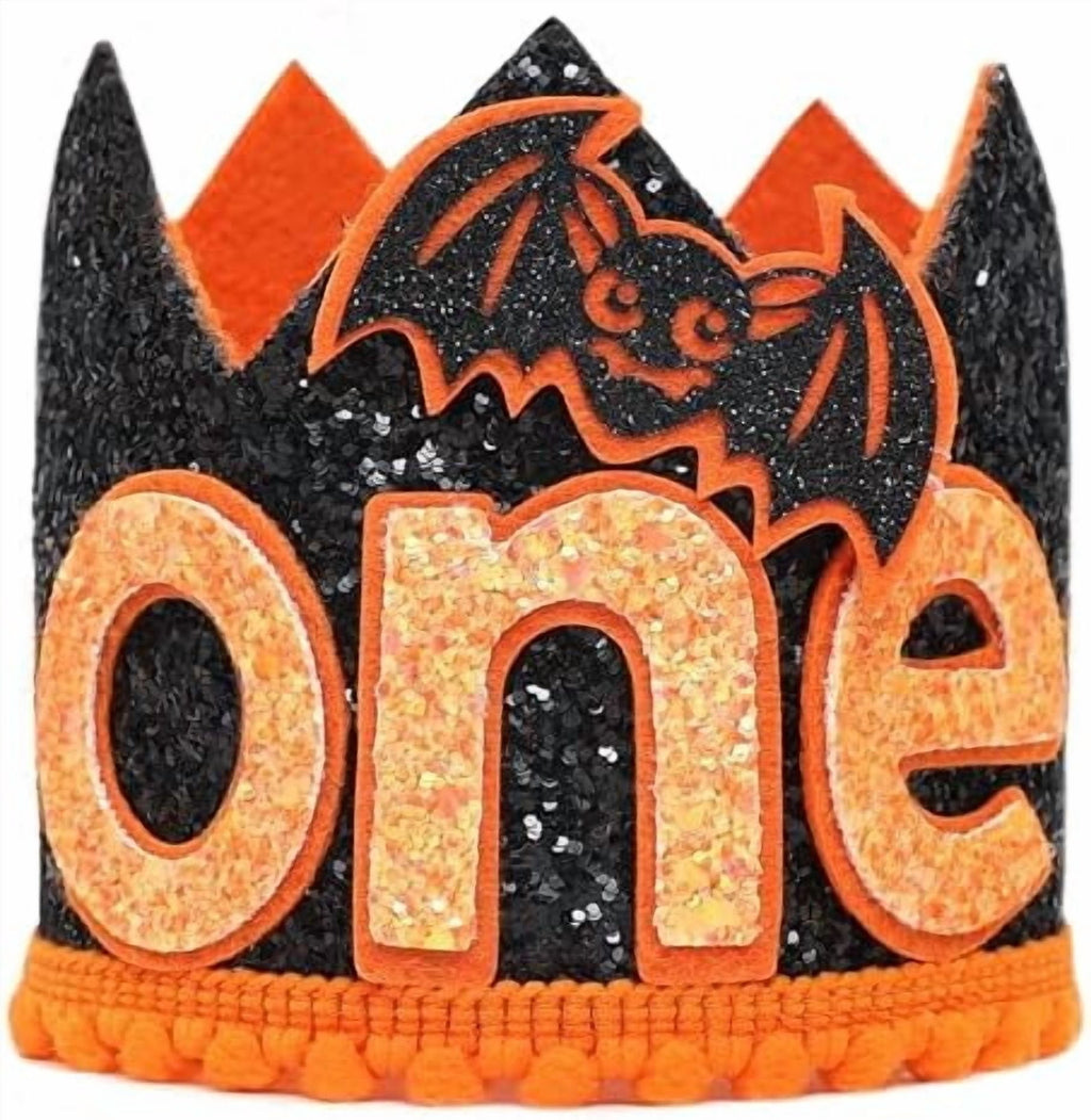 Pumpkin First Birthday Crown - 1st Halloween Party Hat, Little Pumpkin hat, Headwear, Halloween Bats Decor