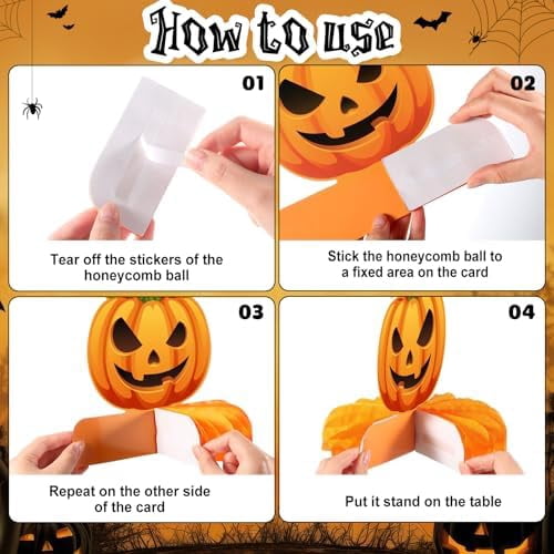 Faccito 9 Pcs Halloween Pumpkin Honeycomb Centerpieces Table Decorations