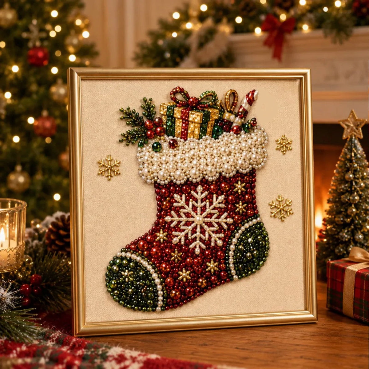 JWZZYD DIY Christmas Pearl Painting Art Kit with Frame, 9.8" Christmas Pearl Beads Art Craft Set, Gemstone Dots Beads for Holiday Christmas Wall Decor, Decoration Gift(Reindeer)