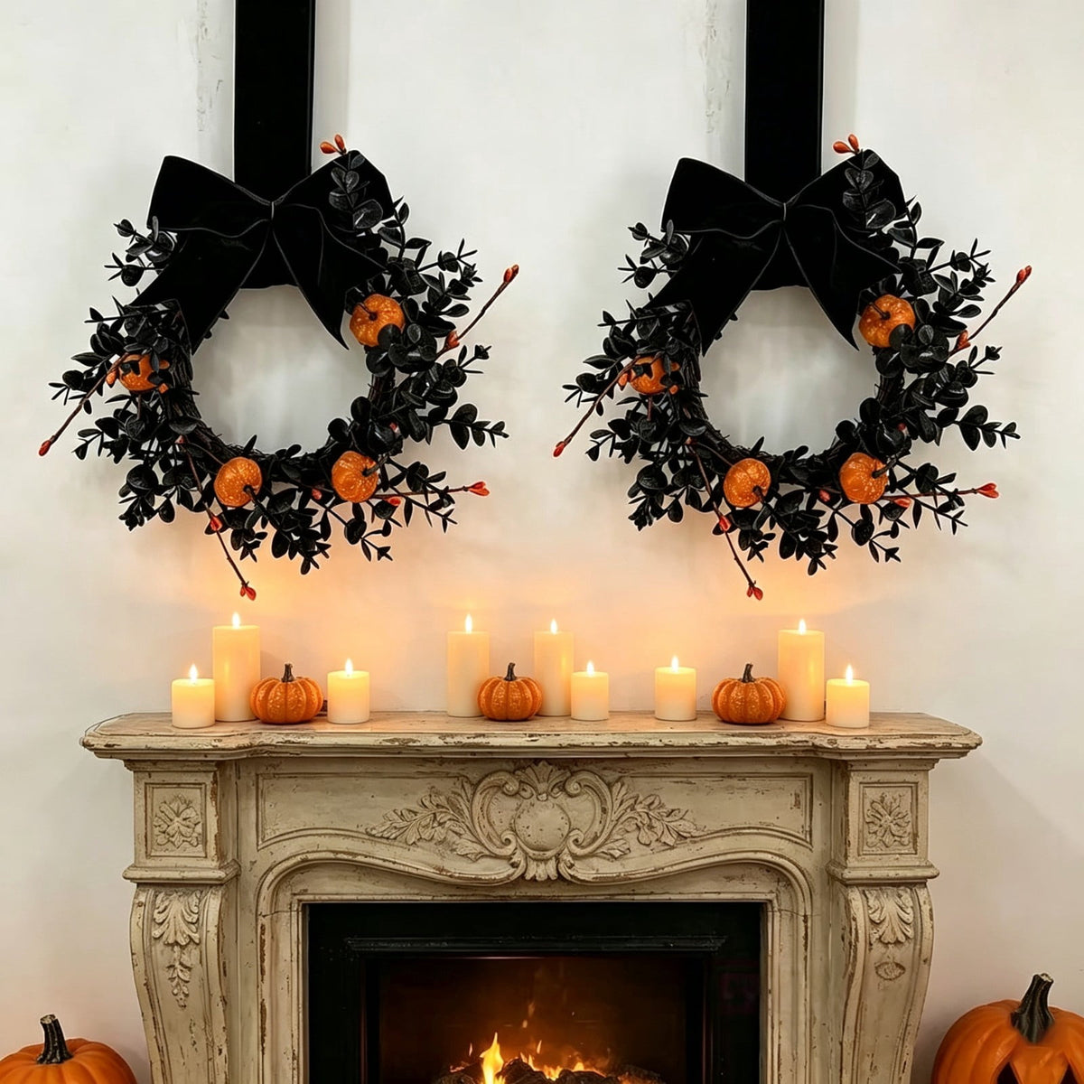 Fall Candle Ring,Artificial Maple Leaves Pumpkins Decorative Wreaths,Berry Wreath for Pillar Candle Holder,Candle Ring for Halloween Centerpieces and Farmhouse Table Decor,7.48 inch(Pink)