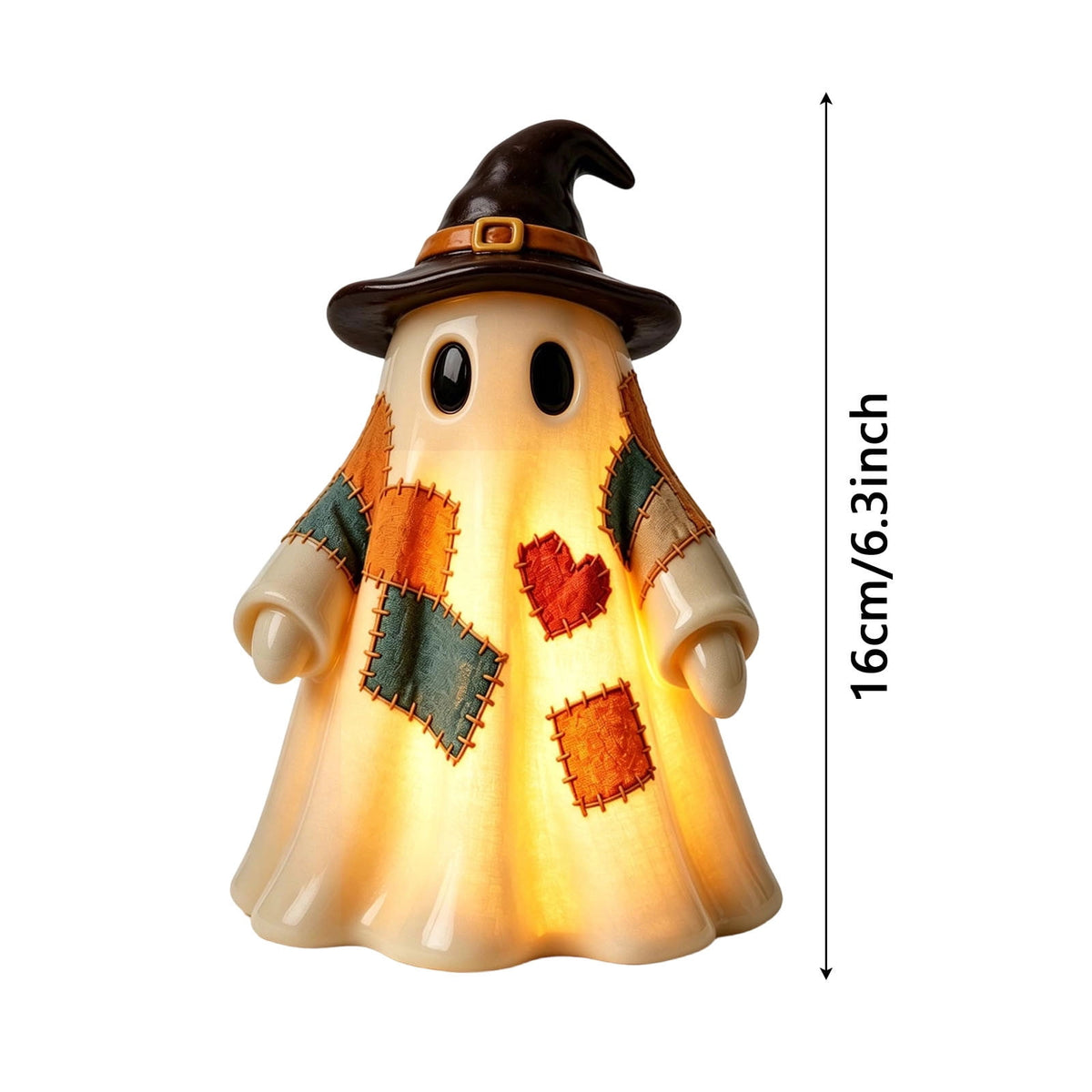Halloween Ghost Figurine, Resin Lighted Ghost Ornament with Pumpkin Lantern & Beverage Cup, Tabletop Halloween Indoor Decor