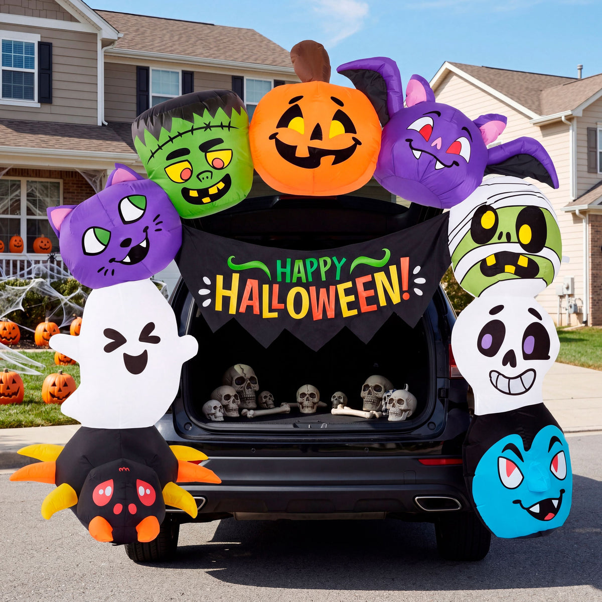 Joyfy 5 FT Halloween Inflatable Ghost Decoration with Colorful LEDs,Trunk or Treat Car Decorations Kit Ghost Trio with Built-in LED Light for Halloween Party Indoor,Outdoor,Yard,Garden Decor