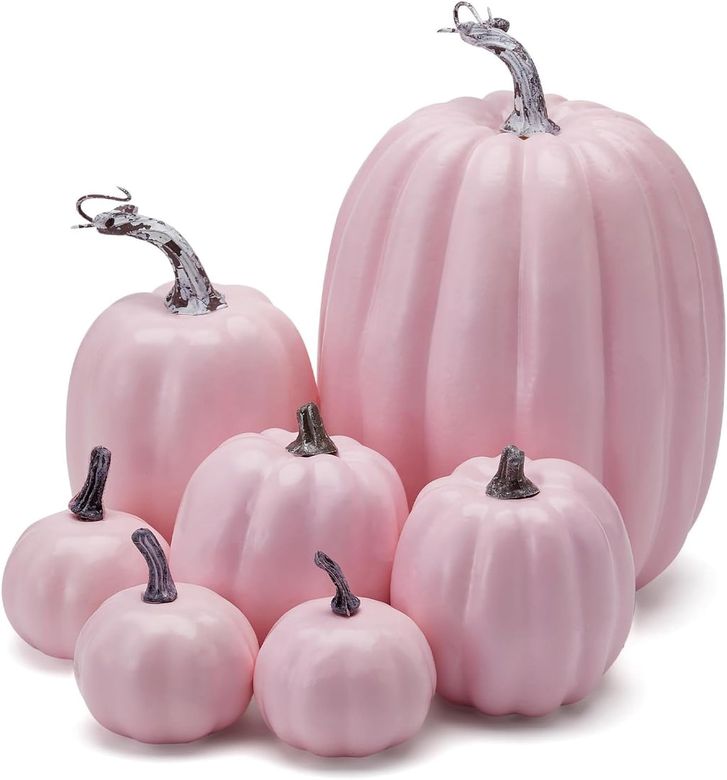 7Pcs Artificial Pumpkins Faux Foam Fall Harvest Pumpkin Halloween Thanksgiving Decorations Indoor for Home