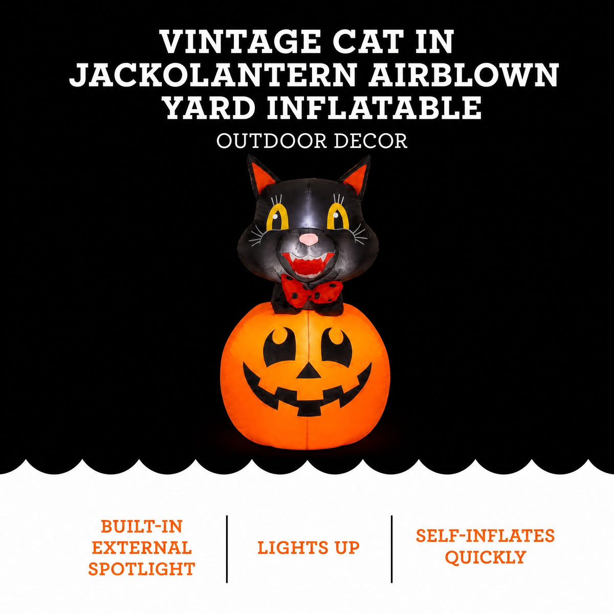 Vintage Cat in Jack-o'-Lantern Airblown Yard Inflatable, Multicolor, 3.5', Halloween by Way To Celebrate