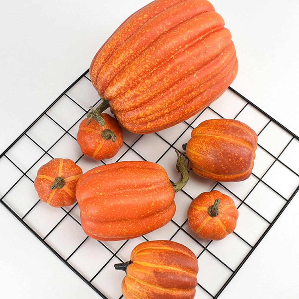 7Pcs Artificial Pumpkins Fall Decoration Assorted Faux Pumpkin Cute Foam Pumpkins for Home Outside Halloween Decorating