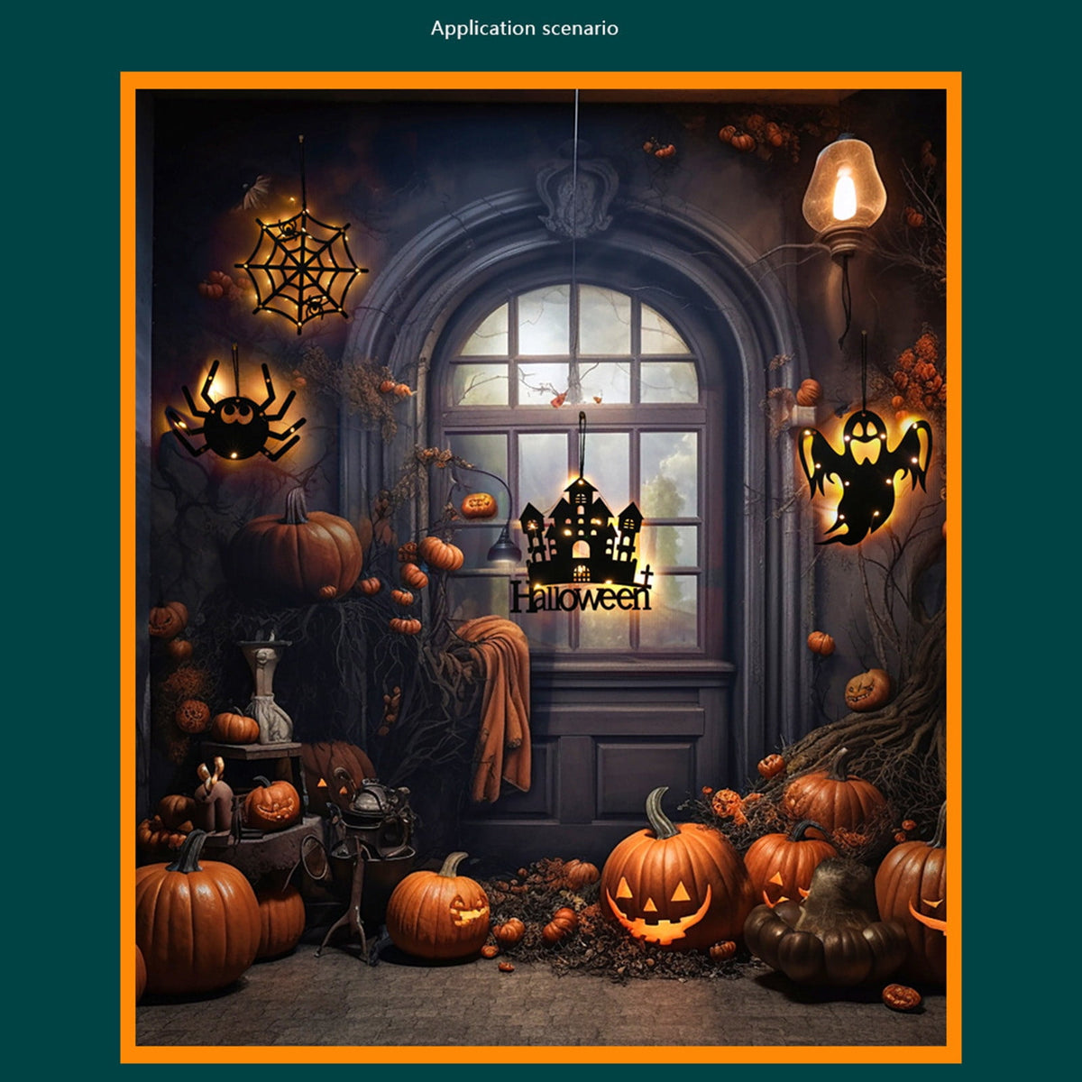 CASAFUN Halloween Window Lights Halloween Silhouette Lights Battery Operated Pumpkin Witch Bat Ghost Spider Web Cat Castle Lighted Halloween Signs with for Indoor Outdoor Decorations