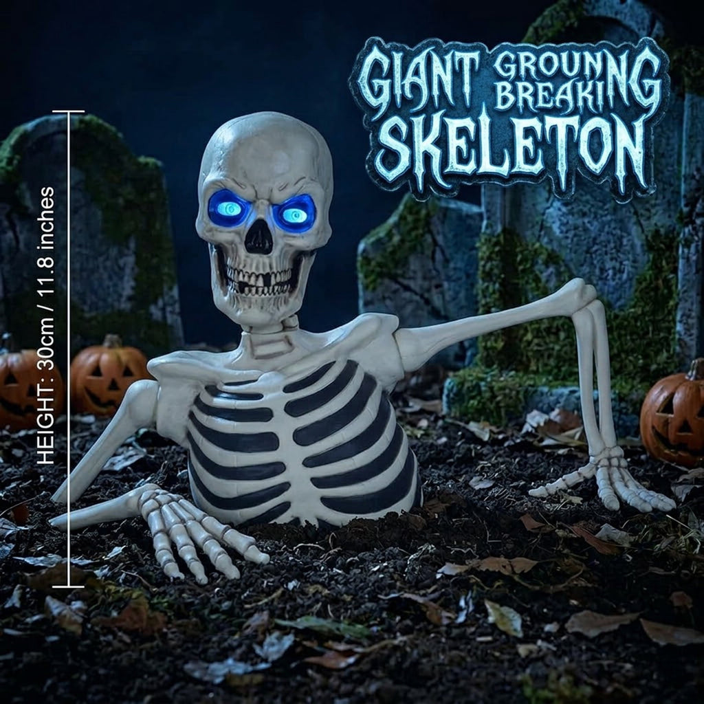 Fuebueo Realistic Halloween Skeleton Decorations with Eyes Lights - Scary Groundbreaker Skull Stakes for Indoor Outdoor Haunted, Yard, and Garden Party Decor