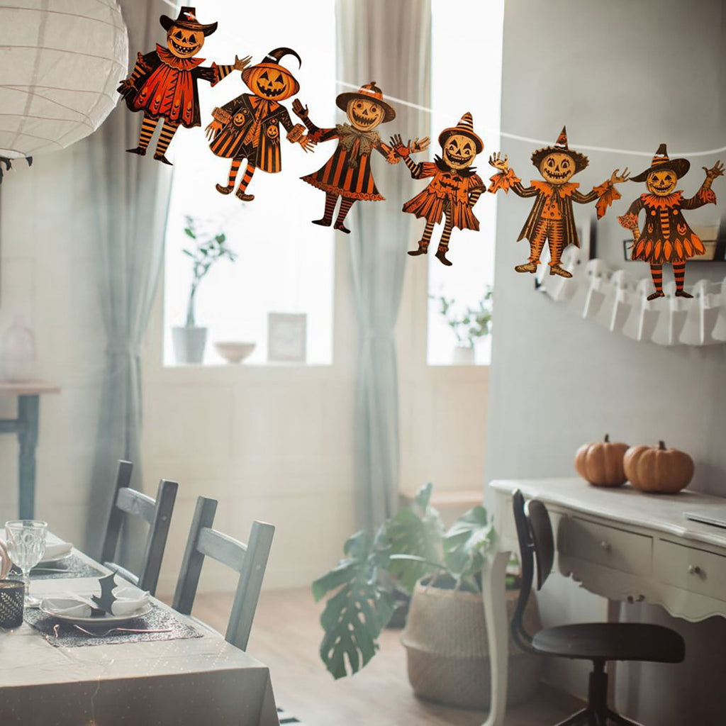 6PCS Halloween Bunting Decoration, Halloween Vintage Bunting Wooden, Wooden Halloween Flag Decoration, Witch Flag Pumpkin, Suitable for Parties, Festivals, Home Wall Decoration