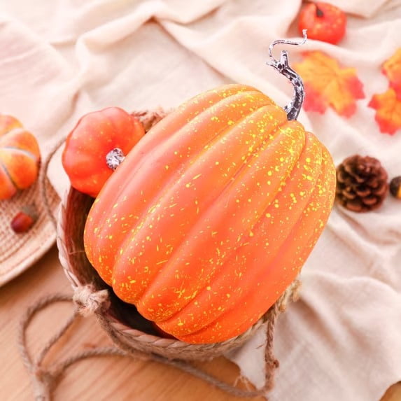 CQHVKQ 8 Inch Large Artificial Pumpkin Fall Decorations, Realistic Fake Harvest Pumpkin, Orange Gold Decorative Pumpkins for Table Centerpieces, Fall, Thanksgiving & Halloween DIY
