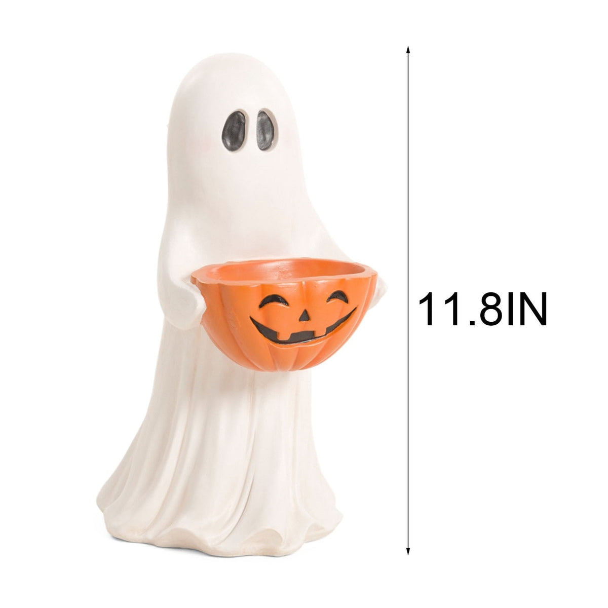 Darzheoy Decoration Ghost Figurine, with Pumpkin Candy Bowl, Spooky Halloween, White, 1 Count