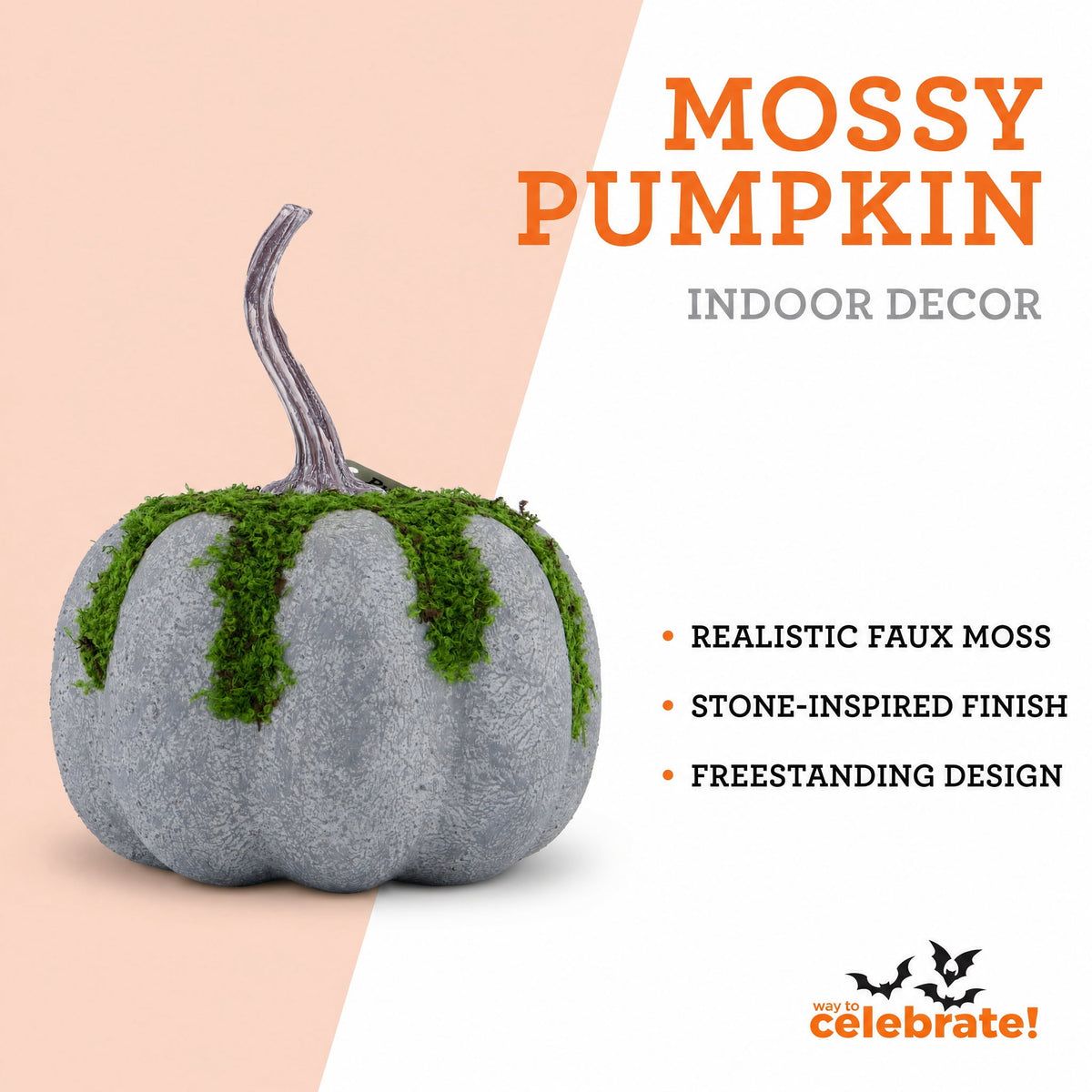 Mossy Pumpkin Decoration, Multicolor, 7.1", Halloween by Way To Celebrate