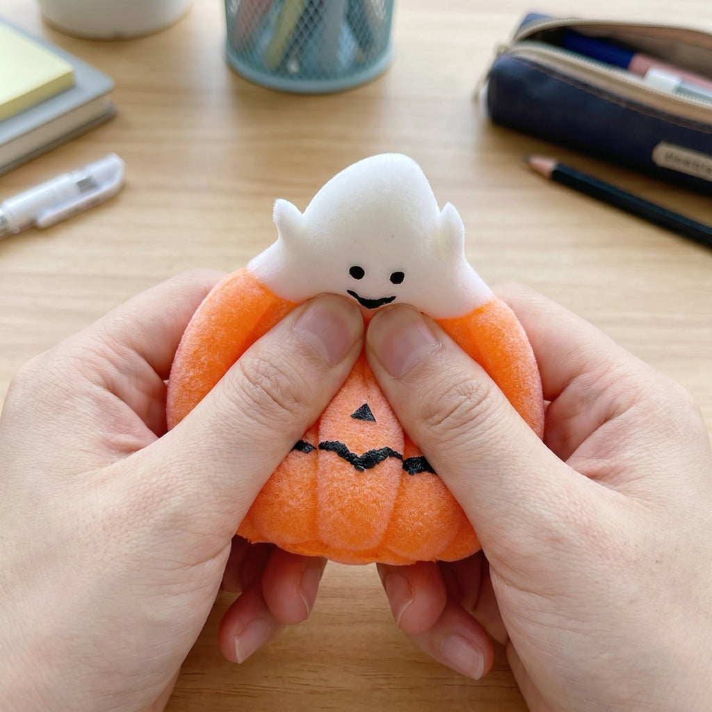 Zydvens Halloween Spooky Ghost in Jack-O'-Lantern Squishy Toys - Cute Matte Pumpkin Ghost Sensory Fidget Toy for Halloween & Thanksgiving Holiday Party Favors