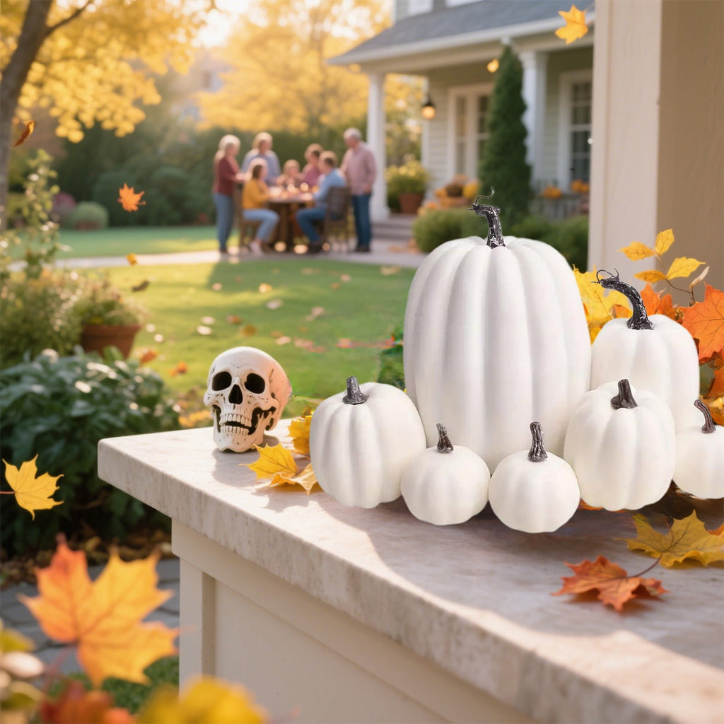 Fall+Decorations,Outdoor Pumpkins for Porch,7pcs Halloween Decorative Pumpkin Model Realistic Looking Simulation Ornament Good For Party Decorations Display(Orange 7pcs/Set 8"-3")