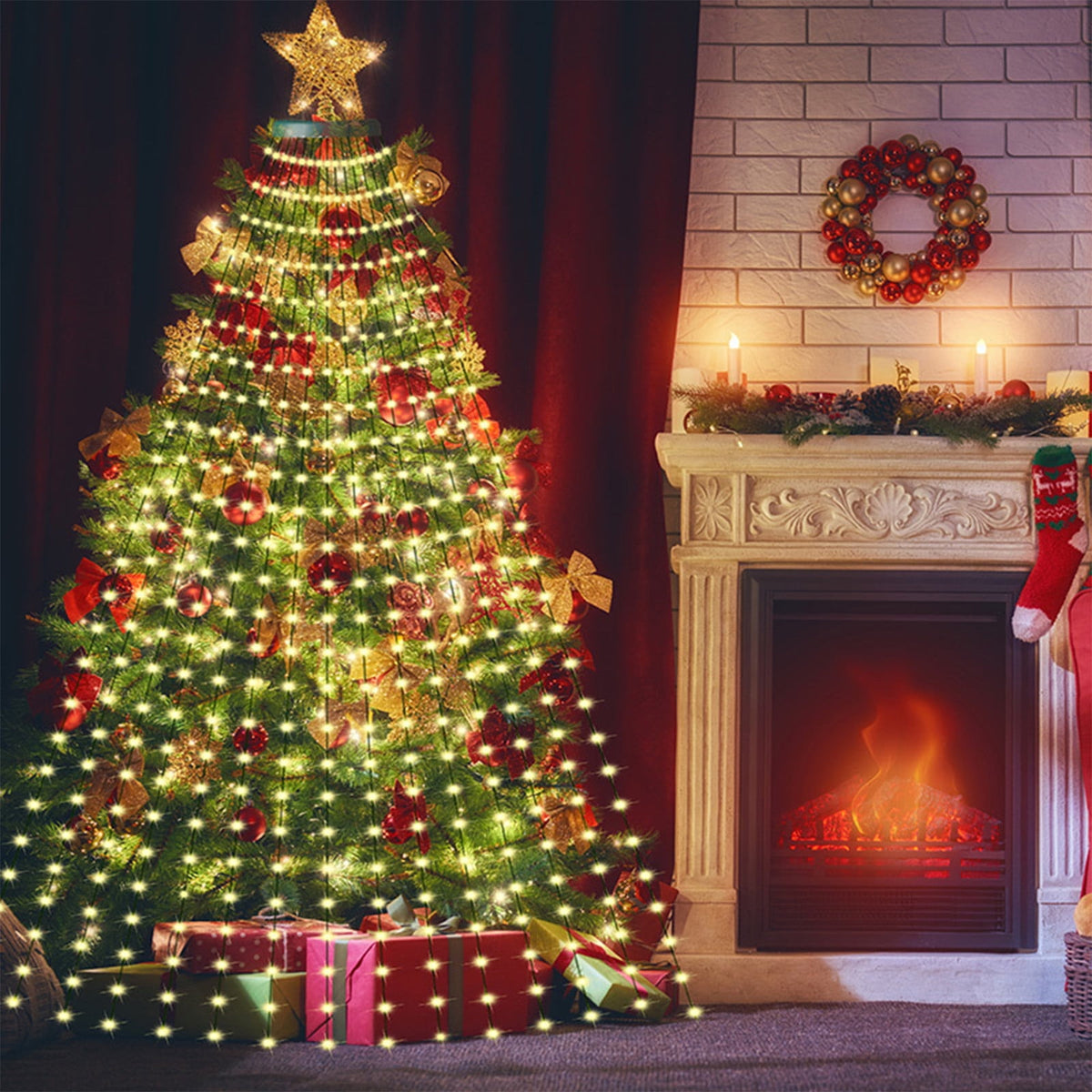 AYktou Christmas Tree Lights 6.56ft 16 Lines LED Waterfall Lights Waterproof Xmas Tree Topper Lights with Remote and USB Powered Christmas Lights for Halloween Xmas Year Holiday,Colorful