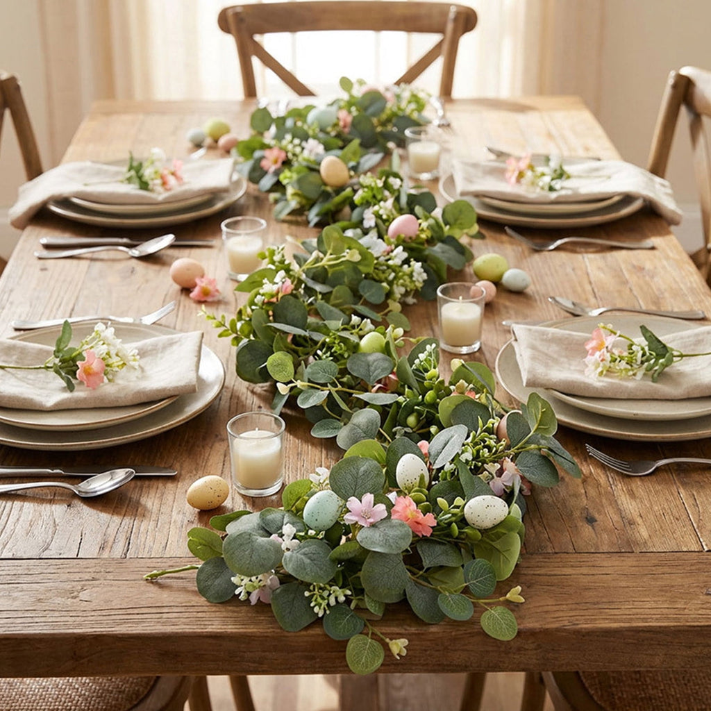 yulier Artificial Garland 70.86 inch Spring Garland with Flowers, Faux Vines Floral Hanging Garland for Holiday Wedding Spring Home Party Window Door Fireplace Table Indoor Outdoor Decor