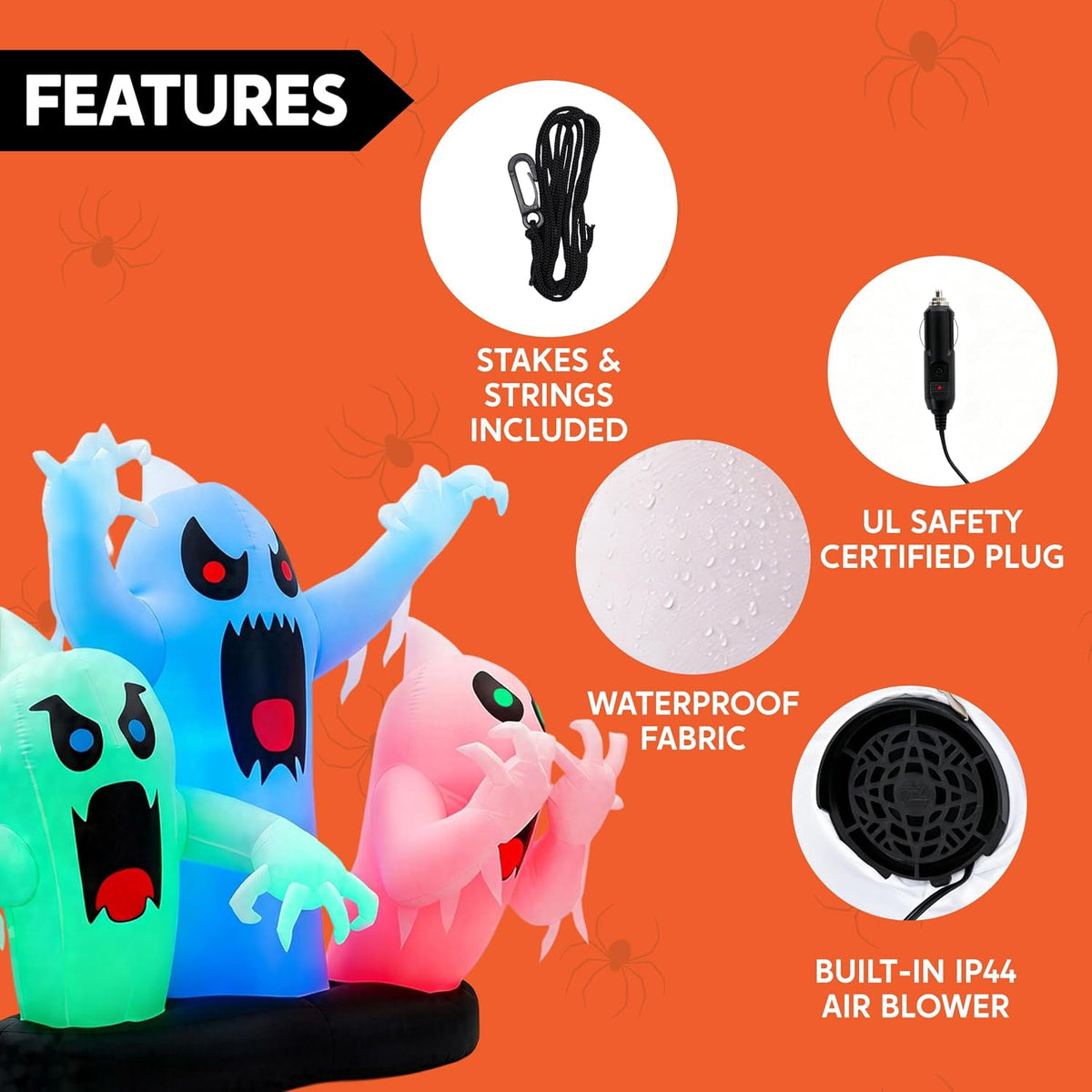 Joyfy 5 FT Halloween Inflatable Ghost Decoration with Colorful LEDs,Trunk or Treat Car Decorations Kit Ghost Trio with Built-in LED Light for Halloween Party Indoor,Outdoor,Yard,Garden Decor